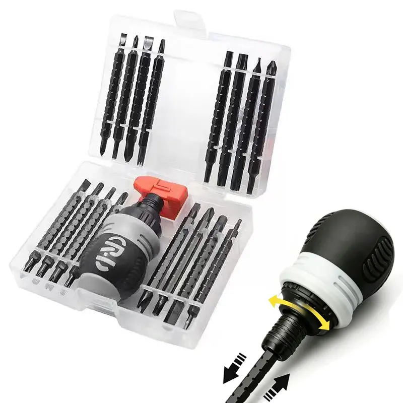 32-in-1 Ratcheting Telescopic Screwdriver Set - CR-V Hardened Steel, Magnetic Tips, Dual-Purpose Interchangeable Bits, 9.5cm-11cm Extendable Length - for HVAC, Pro Repairs, Home DIY Hand Tool