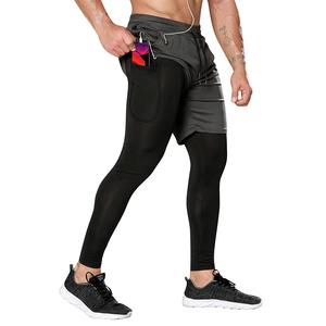 AYJKSEVEN Men's Running Pants with Pockets, 2 in 1 Compression Pants with Shorts Quick Dry Athletic Tights for Gym Workout