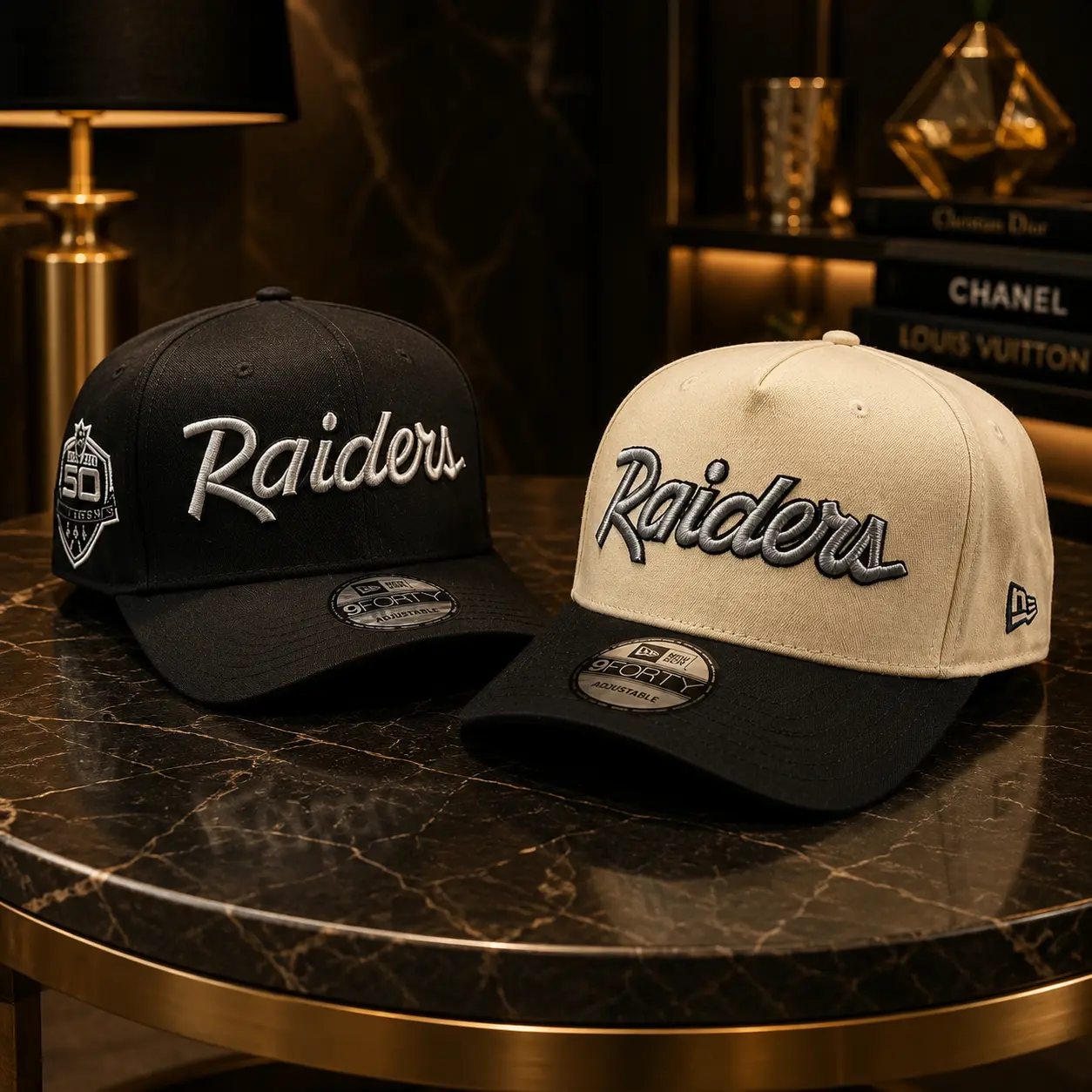 New Era Las Vegas Raiders 9FORTY Adjustable Cap NFL Team Script Curved Brim Black Stone Hat