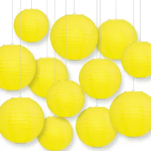 12-PC Yellow Paper Lantern Decoration Set, 12/10/8-Inch