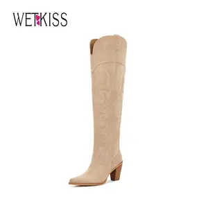 Wetkiss Thigh High Cowboy Cowgirl Boots for Women, Over the Knee with Vintage Embroidery, Side Zipper, Chunky Heel Design ,Women's Shoes,Women's Boots #TikTokShopBlackFriday #TikTokShopCyberMonday