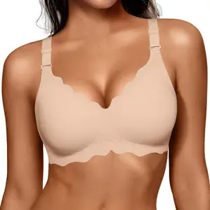 Women Jelly Bras No Underwire Scalloped Push Up Buttery Soft Tshirt Bra Seamless Full Coverage Convertible Everyday Bra