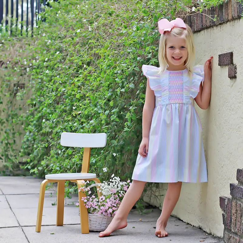 open lace back dress Kids Pastel Lavender Ruffle Button Spring Easter Dress 7/8 main image 1