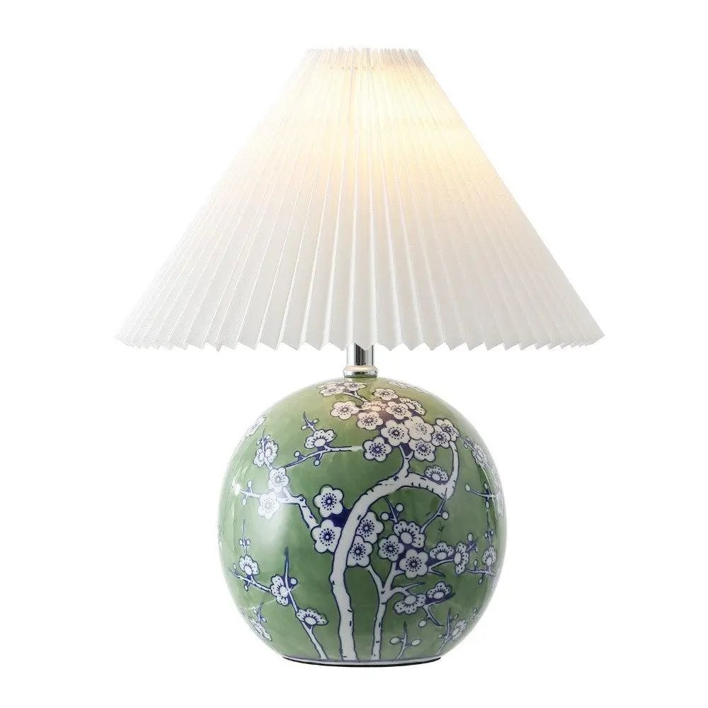 Shishen 19.5" Cottage Classic Chinoiserie Ceramic Orb LED Table Lamp with Pleated Shade