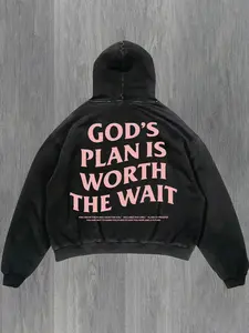 400G Heavyweight Washed Hoodie No Drawstring God's Plan Is Worth The Wait Christian Oversized Sweatshirt Unisex Streetwear