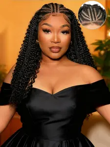 13x6 HD Lace Front Half Braided Curly Wig, Synthetic Half Cornrow Half Curl Wig, Pre-Styled Baby Hair, 22 Inch, All Seasons
