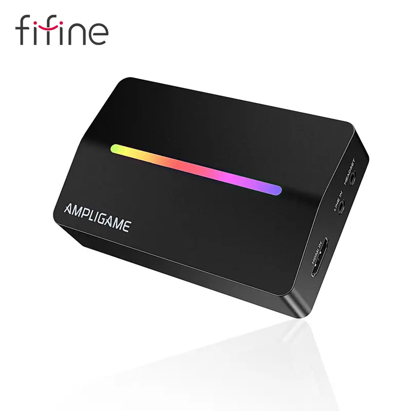 Fifine AmpliGame V3 HDMI to USB Video Capture Card - 1080P 60fps with HDMI Output, Wide Compatibility, Customizable RGB Lighting, Headset Support, for Content Creators, Broadcasting on PC, PS4, Windows, Mac OS, Switch, Xbox