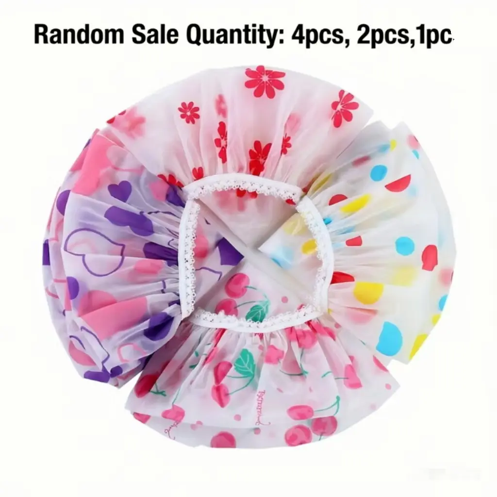 4pcs Shower Cap Waterproof Shower Cap Shower Cap, Reusable Shower Cap, Thickened Waterproof Shower Cap, Shower Cap Supplied By Spa Hair Salon, Kitchen Smoke Proof, Bathroom Accessories, Flower, Plastic Shower Cap