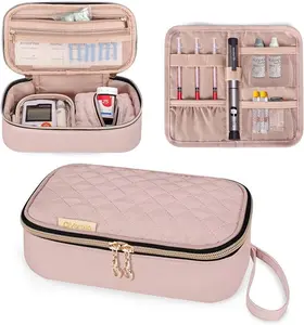 Diabetes suitcase for blood sugar monitor, test strips, insulin syringes, diabetes supplies storage bag with 2 removable and 1 folding bag for diabetes care kit