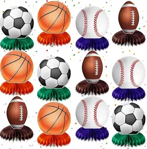 12pcs Sports Themed Birthday Party Decorations Sports Table Honeycomb Centerpieces Baseball Soccer Football Basketball Table Centerpieces Sports Themed Table Toppers Birthday Party Supplies for Boys