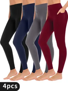 4 Pack High Waisted Leggings with Pockets, Tummy Control Workout Yoga Pants for Women