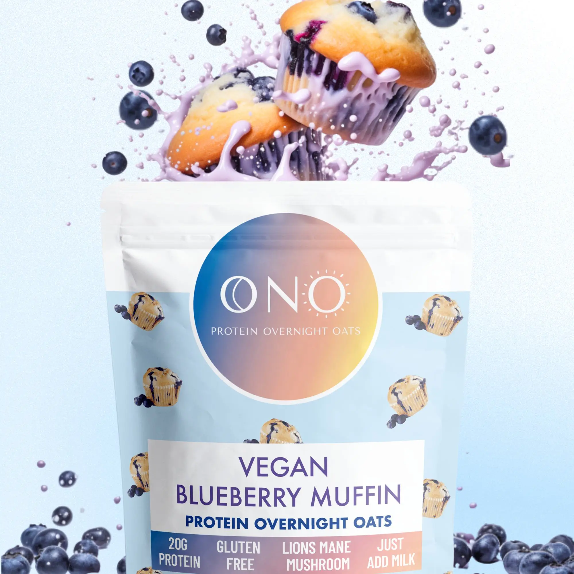 ONO Protein Overnight Oats Vegan Blueberry Muffin Bundle - Includes 20g Protein, Gluten Free, Low Sugar, Just add milk