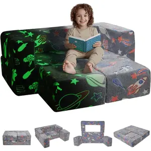 VEVOR Modular Kids Play Couch, Toddler Sofa Bed, Child Sectional Sofa with Removable Cover for Kids Girls Boys, Grey