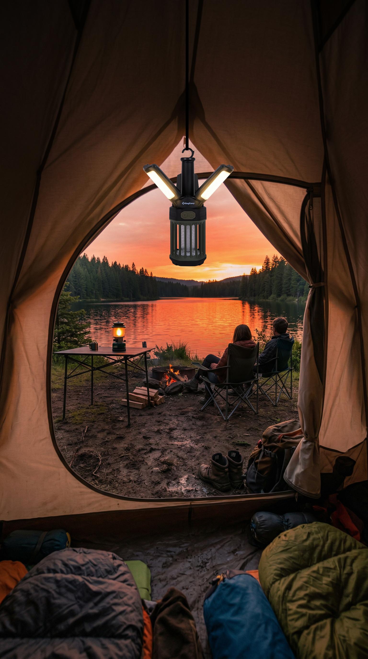 2-Pack Camping Lantern – 3 Color Temperatures (White/Warm/Red), Mosquito Repellent & Light Combo, 3000mAh Long Battery, Adjustable Multi-Angle Head, IPX6 Waterproof, Lightweight Hanging Hook for Outdoor & Home Swivel Headrest Chair