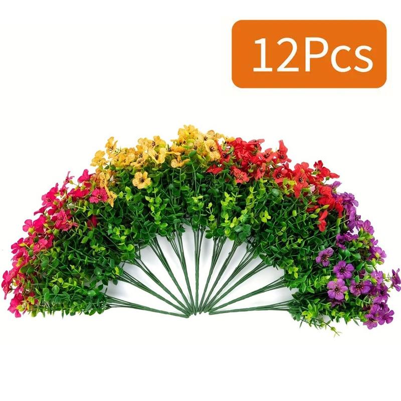 6-Color Artificial Flower (6/12pcs/set), UV Resistant Colorful Fake Flower, Decorative Bouquet for Home Garden Party Wedding Decor, Artificial Flowers Bouquet