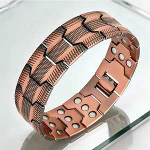 Vintage Red Copper Magnetic Bracelet Triple-Row Full-Magnet Design Detachable Bracelet Fashion Jewelry Gift for Rapper Couples Familie Friend