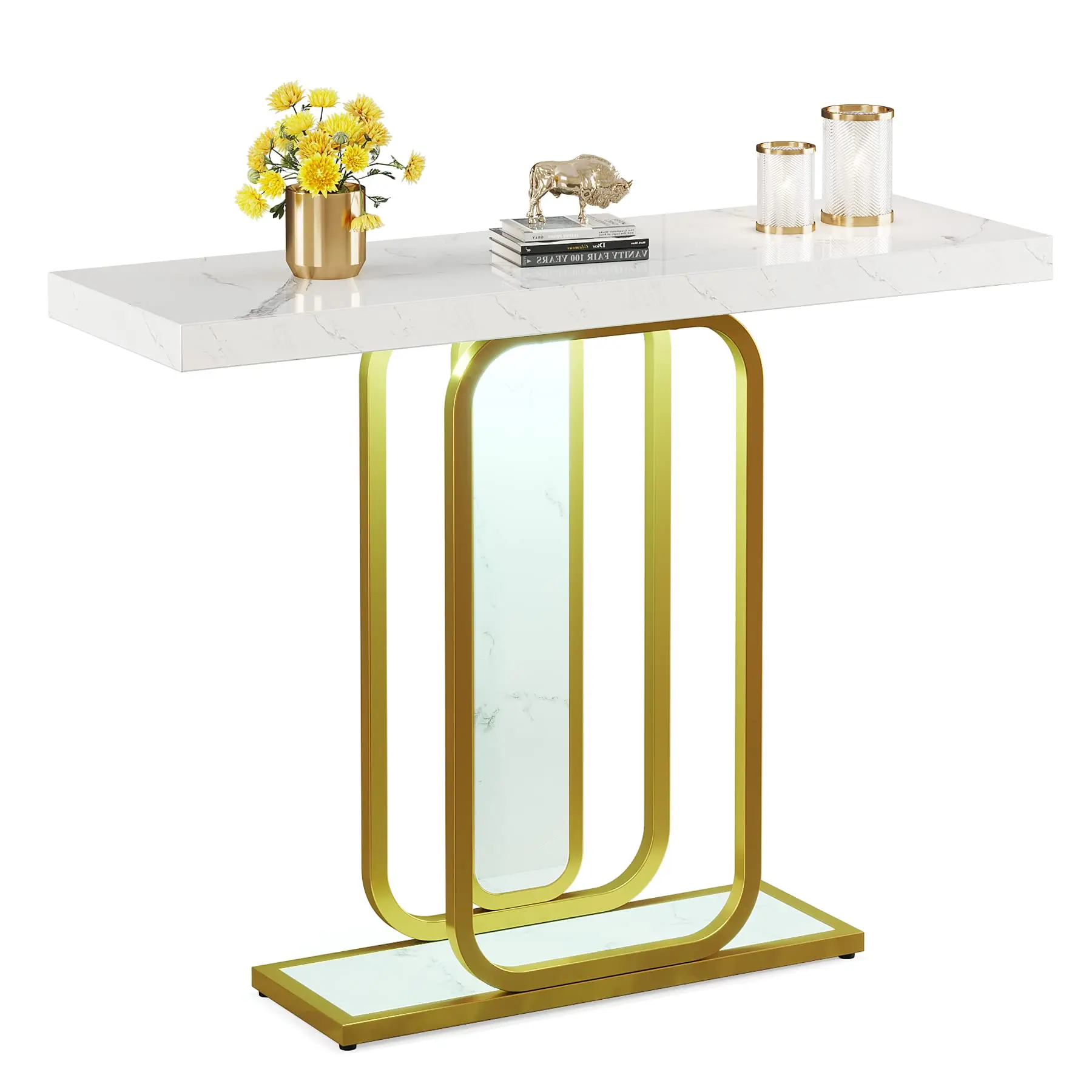 Tribesigns LED Console Table for Entryway with Modern Gold and White Design