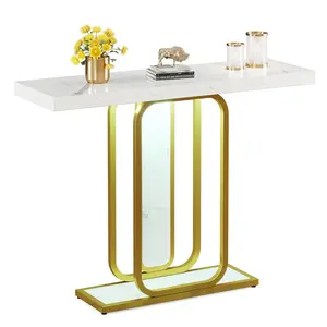 Tribesigns LED Console Table for Entryway with Modern Gold and White Design