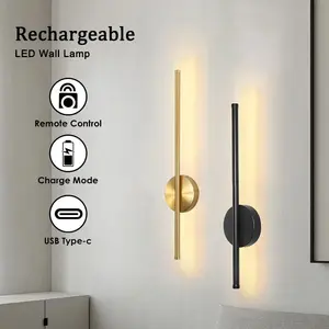 1/2Pcs Rechargeable Wall Lamp, Modern LED Black/Gold 50cm Linear Design Home Decor Wall Light, Wireless Magnetic Mounting, Remote-Controlled Three-Color Dimming, For Bedrooms, Living Rooms, Home Offices, Hallways