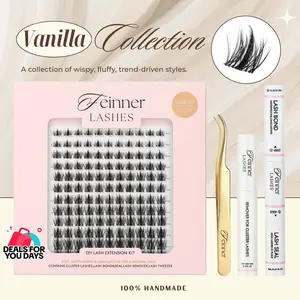 feinner Vanilla Lash Clusters | Soft 3D Wispy Lashes | Manga-Inspired Spiky Lash Extensions | Ultra-Thin Invisible Band | Lightweight Fluffy Volume Flaunt | D Curl 8–16mm