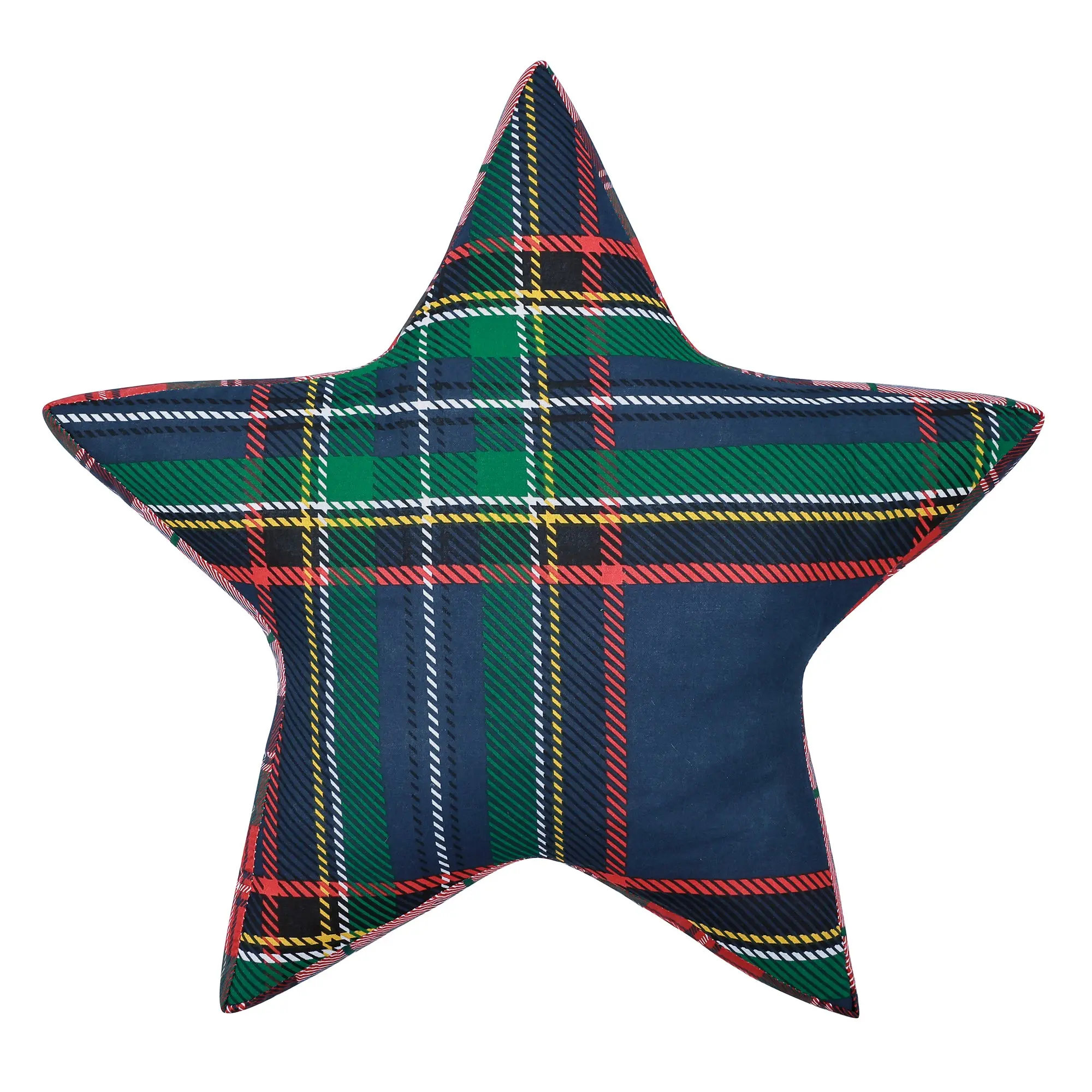 Spencer Classic Plaid Navy Star Pillow - 18x19in Cozy Aesthetic Soft Cotton Pillow with Resilient Polyester, 3D Construction, Plush Look & Festive Charm for Bedding Decor