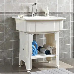 CNCEST Multifunctional Freestanding Plastic Laundry Sink Rotating Faucet, Removable Washboard Elegant and Easy Installation for Home Use