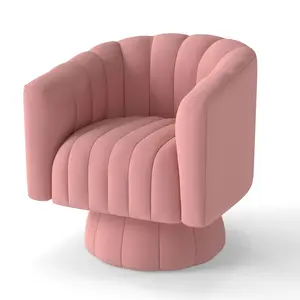 CozyVibe Mid-Century Swivel Accent Chair with Armrests, 360° Rotating Barrel Chair, Thick Plush Tufted Velvet, Cozy Chair for Living Room, Bedroom, or Reading Nook – Pink Adjustable Modern Recliner summervibes