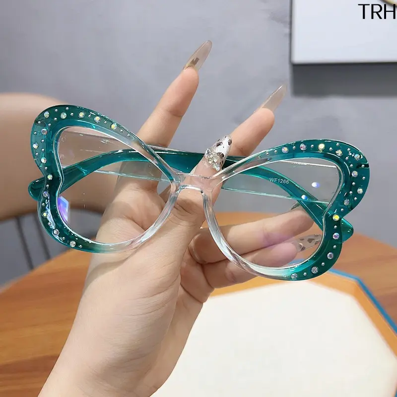 Butterfly Design Glasses with Rhinestones and Clear Lenses for Women's Fashionable Accessory