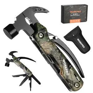 #JumpstartSale WORKPRO Multitool-12 in 1 Camping Tools with Mini Hammer-EDC Gear Multi Tools Hammer with Safety Lock and Pouch-Mini Multitools Gifts for Men and Women-Camouflage