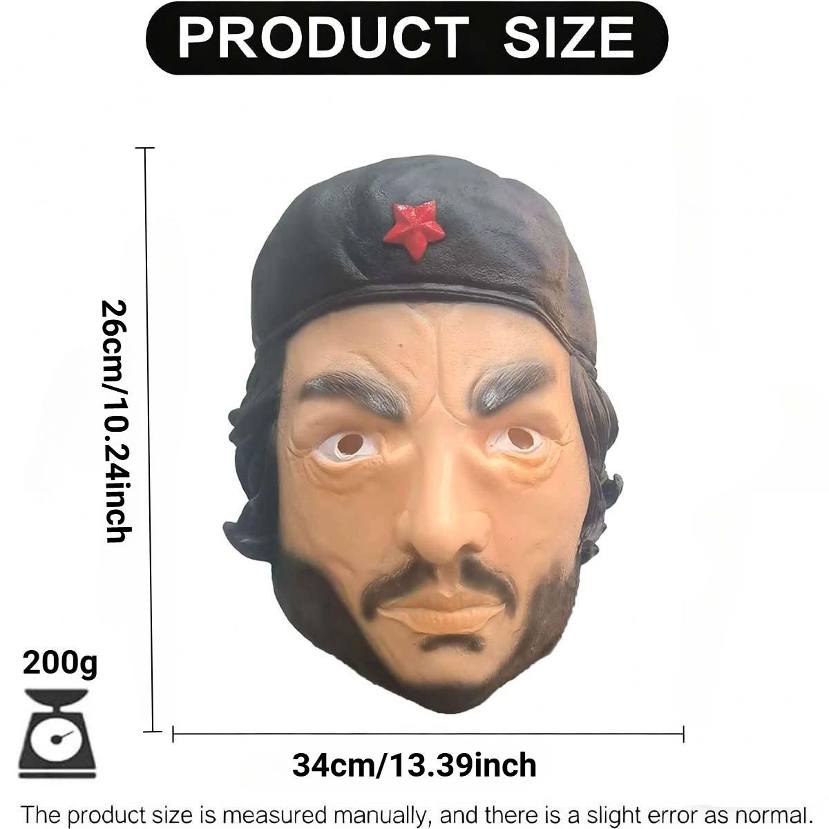 Che Guevara Latex Mask, Iconic Revolutionary Cosplay Prop, Halloween Costume for Adults unique festival gift