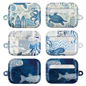 Blue Ocean AirPods Case – Coastal Sea Turtle, Octopus, Fish & Jellyfish Art Cover in Nautical Blue Tones for Apple AirPods Pro/Pro 2/Pro 3 & AirPods 1/2/3/4 | Beachy Marine Aesthetic Earbud Case, Ocean Lover Gift for Her Him