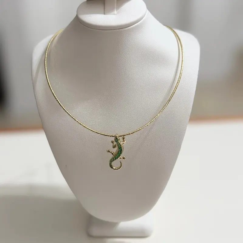 Amtiari Flexible Green Lizard Choker 16” – Lightweight, 14K Gold Plated, Water & Sweat Resistant