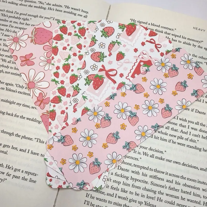Strawberry Floral Linen Bookmark