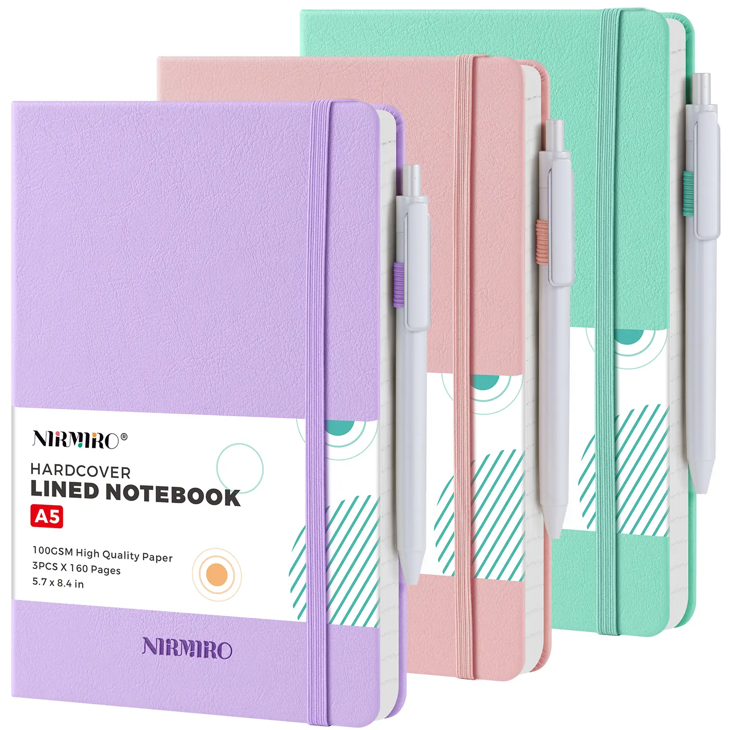 3 Pack Lined Journal Notebooks, College Ruled Notebooks With Pen, A5 (5.7"x8.4"), Faux Leather Hardcover, Inner Pocket, 100GSM Thick Paper, No Bleed, Multi-Color Notebook Set For Work, Writing, School