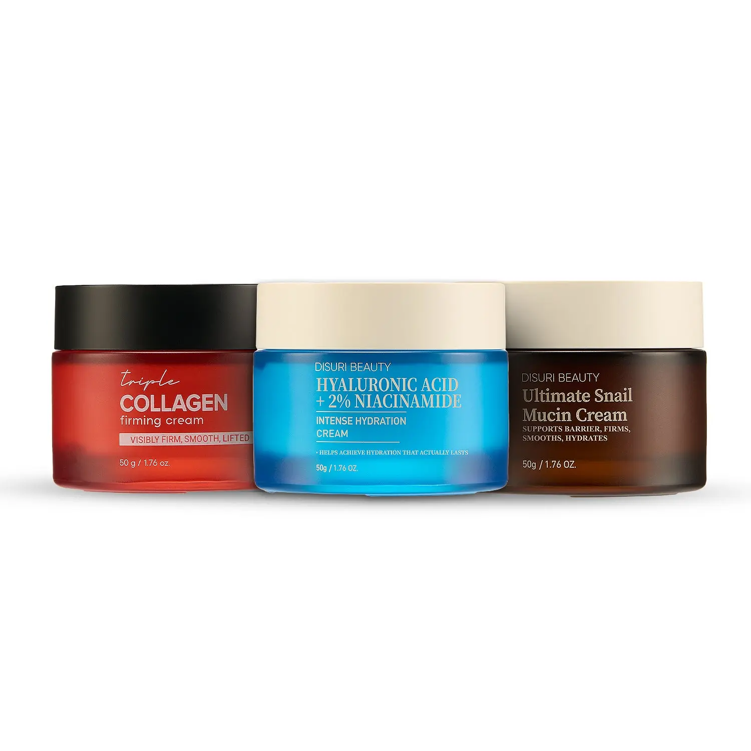 The Complete DISURI System – 3-Step Korean Skincare Routine | Snail Mucin + HA Niacinamide + Triple Collagen Cream Set