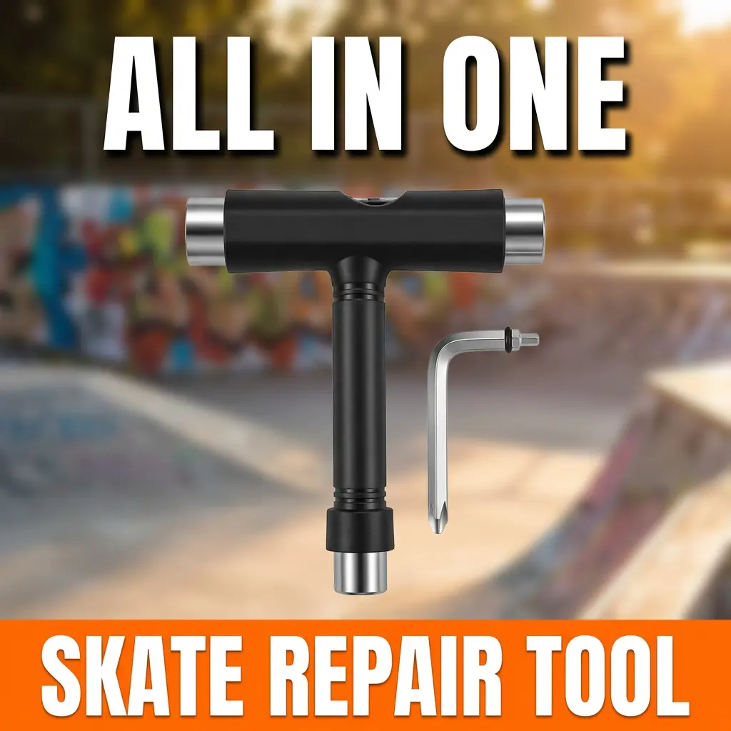 All-in-One Skate Tool, Multi-Function Portable Skateboard Repair Accessory with T-Type Allen Key & L-Head Wrench Screwdriver, Fits Skateboard Longboard Roller Skate