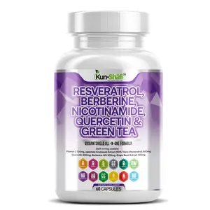 Resveratrol & Berberine Complex with Quercetin, Green Tea, Grape Seed, Vitamin C & Nicotinamide | NAD+ Booster, Antioxidant, Heart & Blood Sugar Support Supplement-  Kun Shafi – 60 Capsules