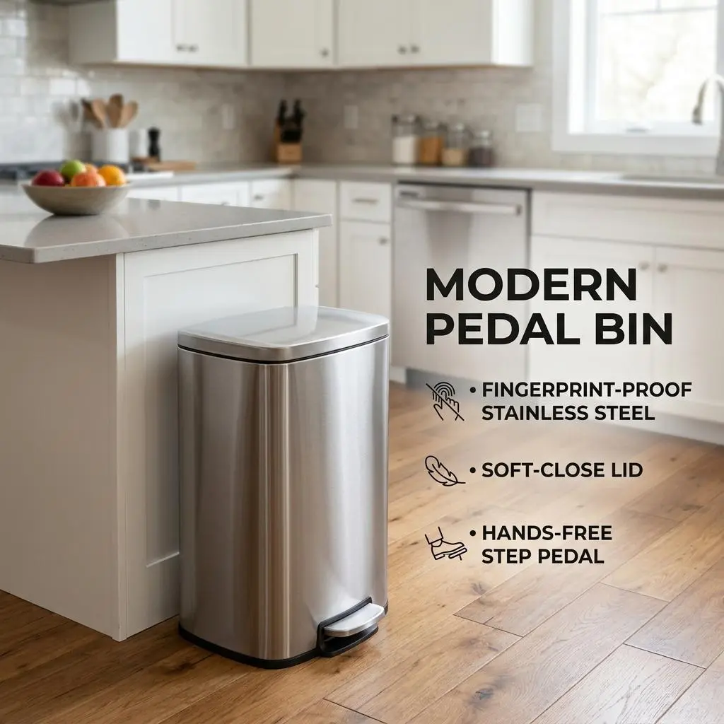 Garvee 13 Gallon Slim Stainless Steel Trash Can 50L Narrow Kitchen Garbage Bin With Soft Close Lid Step Pedal And Removable Inner Bucket Fingerprint Resistant