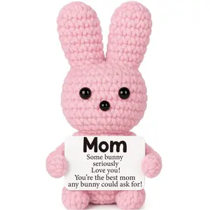 1 Pc Pink Bunny Knitted Doll, Mother's Day Gift, Handmade Crochet Cute Style, Home Desktop Decoration, Emotional Support Positive Energy Ornament, Handmade Crochet Figure