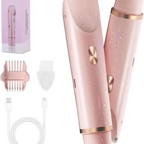 TANLOOK Women's 2-in-1 Ceramic Cordless Rechargeable Hair Trimmer & Electric Shaver - USB Rechargeable, Battery Powered, IPX7 Water Resistant, Painless Dual-Head Plastic Personal Care Appliance, Clinically Tested, with Cleaning Brush for Private Area