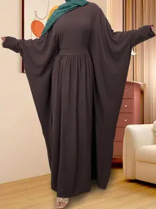 Women's Batwing Sleeve Lounge Dress, Casual Comfy Long Sleeve Dress for Daily Wear, Muslim Sleepwear for All Seasons