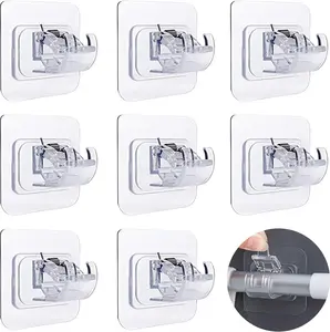 Transparent Self-Adhesive Curtain Rod Brackets 8 pcs Kitchen Organiser Plastic Smooth