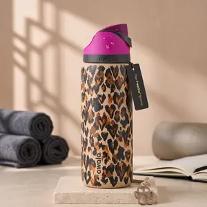 Owala 32oz FreeSip Leopard Heart Water Bottle Pink Lid Insulated Stainless Steel Bottle