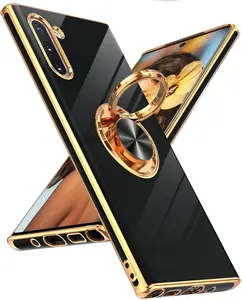 Galaxy Note 10 case: 360° Rotatable Ring Holder Magnetic Kickstand, Plating Rose Gold Edge Protective Case [ Not Applicable Note 10 Plus], Black