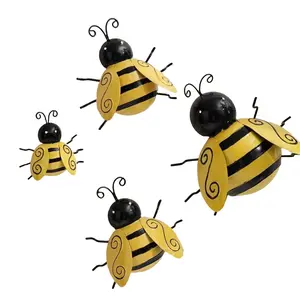 Bumble Bee Design Wall Decor, 4 Counts/set Metal Wall Art, Outdoor Hanging Decoration for Home Garden, Garden Decoration Supplies
