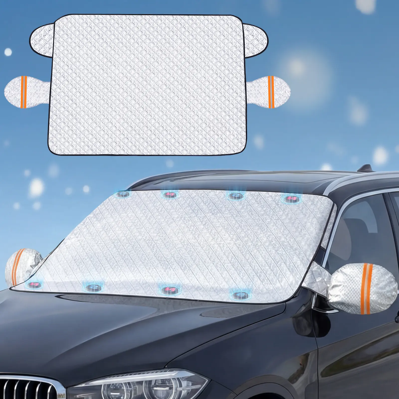 All Season Car Windshield Cover, Magnetic Snow and Ice Cover with Side Mirror Covers, Waterproof Frost Protector, UV Sunshade for Cars SUVs Vans