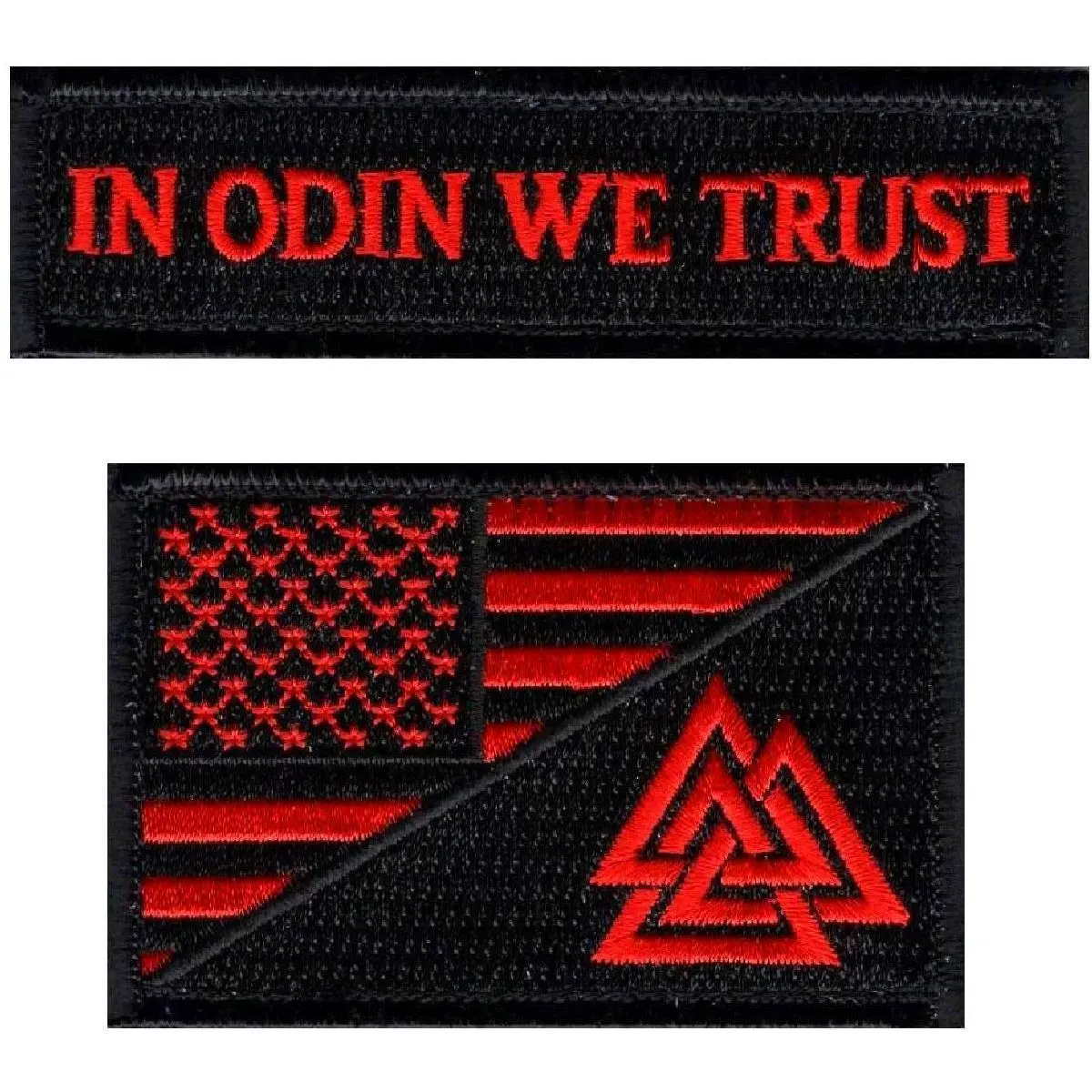 Odin We Trust USA Flag Valknut Viking Patch [2PC Bundle -Iron on Sew on -Red/Blk]