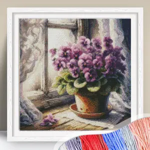 Flower Pattern Cross Stitch Kit without Frame, DIY Cross Stitch Printed Canvas, Window Needlework Craft, Cross Stitch Kits for Adults, DIY Embroidery Kit, Hand Embroidered