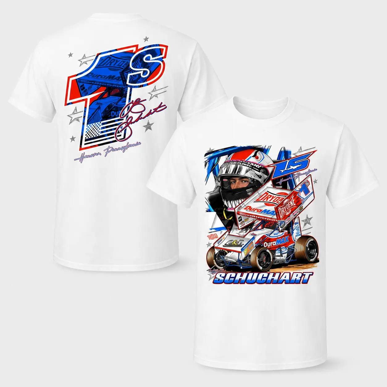 Logan Schuchart 1S Sprint Car Shirt Front and Back, DuraMAX Driver Graphic Racing Tee, Dirt Track Motorsport Fan Gift