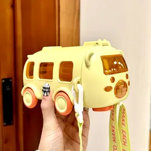 Cartoon Bus Straw Cup Cute Large Capacity Outdoors Car Water Cup Children Drinkware Bounce Straw Kettle Does not apply